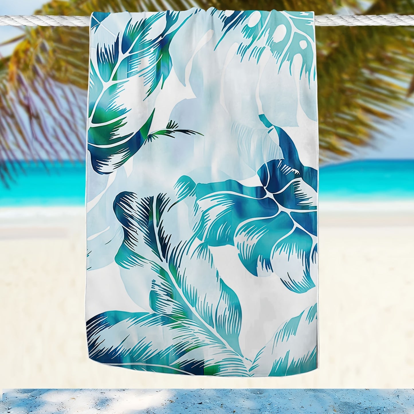 blue coloured leaves in white background bath beach towel