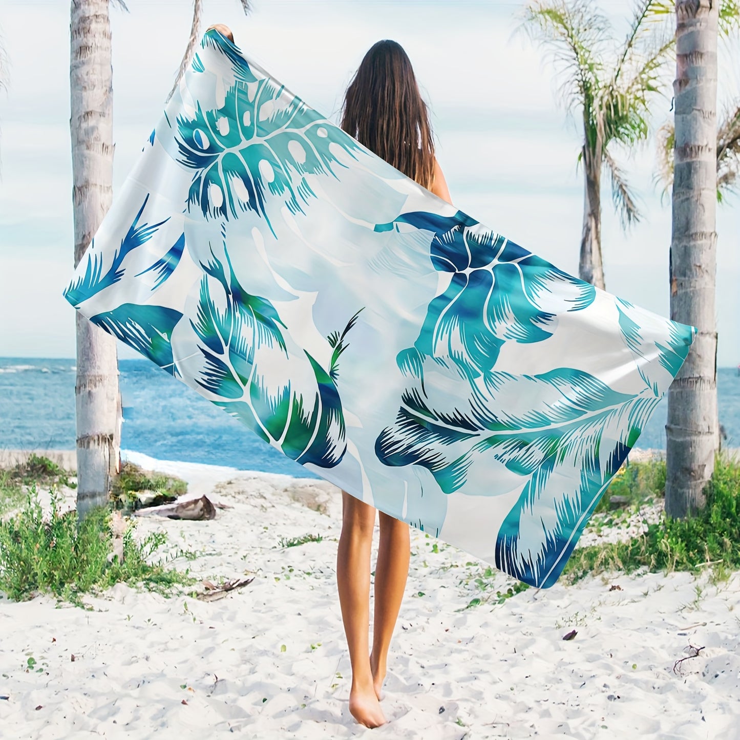 blue coloured leaves in white background bath beach towel